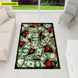 Money Rug, 100 Dollar Bill Pattern Area Rug, Hip Hop Bling Cash Carpet, Man Cave & Gamer Room Decor, Custom Size Dollar Bill Rug, Streetwear