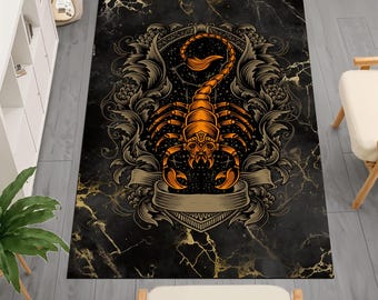 Alfombra dorada con escorpión, regalo con amuleto de Escorpio, alfombra astrológica, alfombra de área con el signo del escorpión, alfombra del zodiaco Escorpio, alfombra de constelación celestial, regalo para amantes de los animales