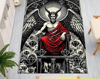 Goth Rug, Devil Rug, Lucifer Rug, Satan Rug,Horned Devil Rug,Boy Room Rug,Satanic Rug, Pentagram Rug, Baphomet Rug, Occult Rug, Witchy Rug