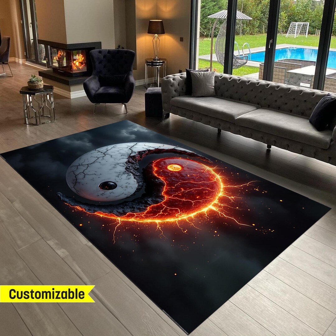 Ying Yang Rug, Yin Yang Custom Rug, Asian Style Rug, Ying Yang Fire Rug ...
