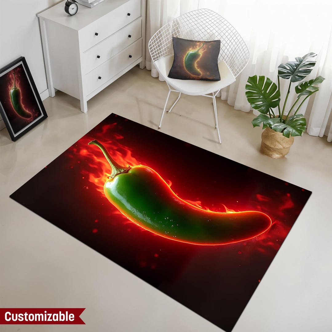 Chili Pepper Rug, Pepper Pattern Rug, Red Rug, Food Pattern Rug ...