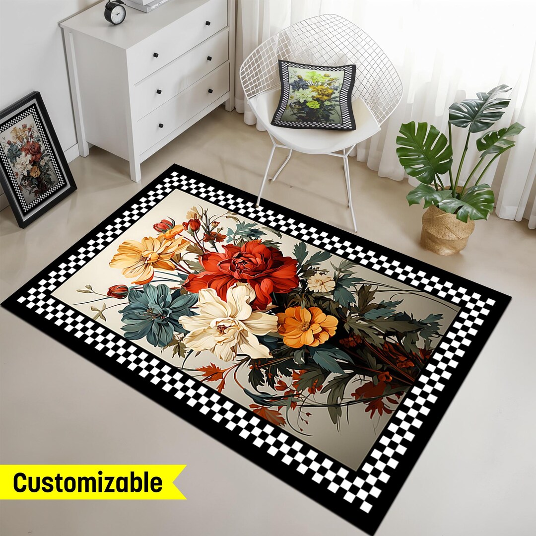 Simple Flower Pattern Rugs Flower Pattern Rug, New Season Rugs, Floral Design Area Rug, Botanical ...
