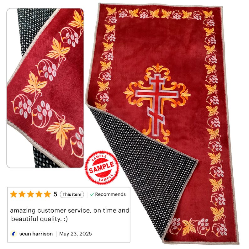 Cross & Dove Sacred Prayer Mat, Blue Gold Christian Prayer Rug, Elegant ...