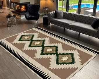 Southwestern Tribal Rug, Aztec Geometric Rug, Western Ranch Decor Rug, Rustic Lodge Carpet, Boho Tribal Pattern Rug, Custom size runner