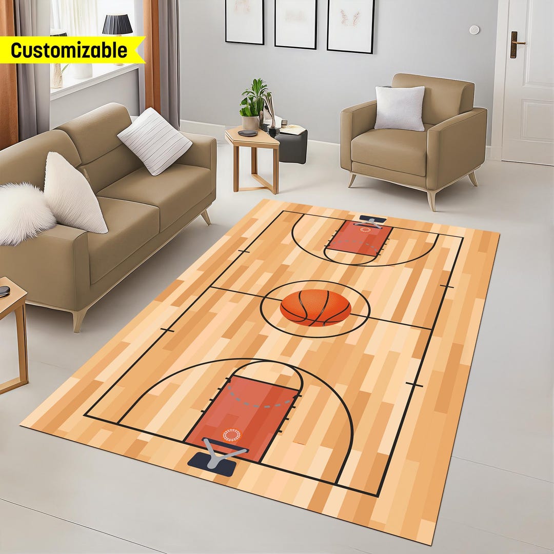 Basketball Court Rug, Man Cave & Game Room Decor, Custom Size Rug ...