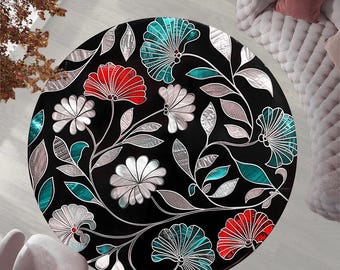 Flowers Round Rug,Botanical Rug, Floral Carpet,Vintage Rug,Flowers Rug, Abstract Rug, Flower Rug, Colorful Rug, Costom Round Rug,Fashion Rug