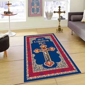 Tapis de prière chrétien, cadeaux catholiques, tapis chrétien personnalisé, cadeau chrétien, tapis de prière symbole de la croix, journal de prière chrétien, Ave Christus Rex