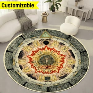Pentagrammaton Rug, The Cosmic Rose Rug, Esoterica Rug,Infinity Fire Rug,Esoteric Rug,Kabbalah Rug,Diviners Rug, Soul Rug,Evil Eye Round Rug