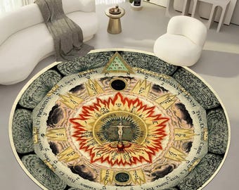 Pentagrammaton Rug, The Cosmic Rose Rug, Esoterica Rug,Infinity Fire Rug,Esoteric Rug,Kabbalah Rug,Diviners Rug, Soul Rug,Evil Eye Round Rug