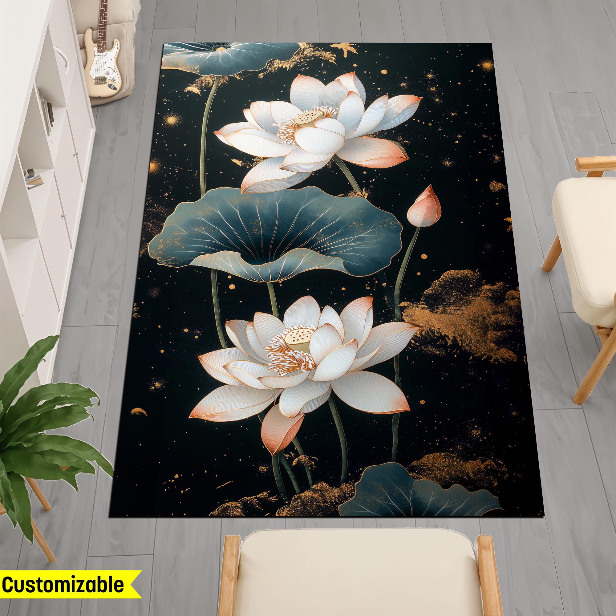 蓮のウォールアートラグ、睡蓮の花のカーペット、禅瞑想室の装飾