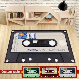 Personalized Retro Cassette Tape Rug – 90s Music Lover Gift – Custom Mix Tape Carpet for Living Room or Music Studio,Classic tape rug design