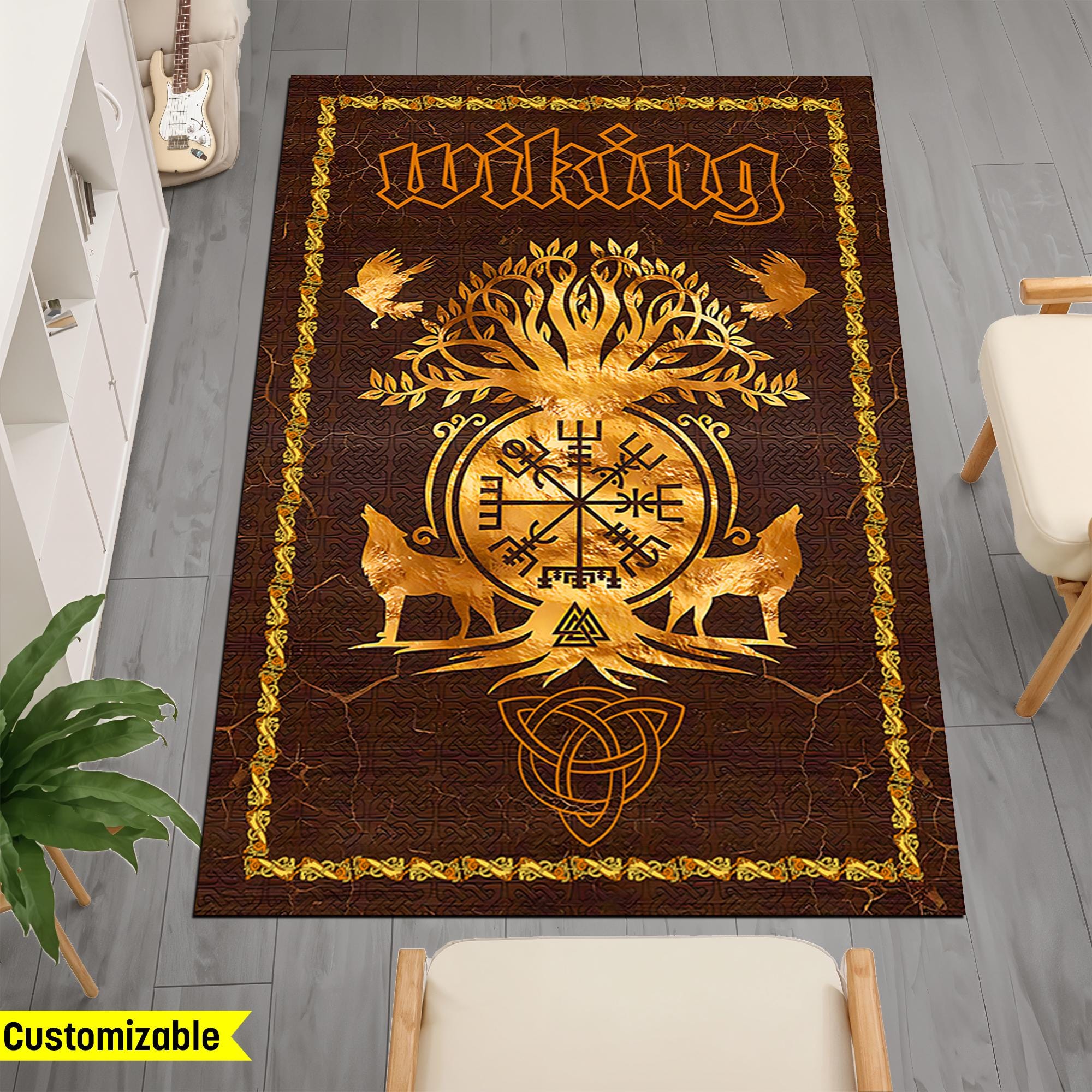 Norse Rug Viking Decor Rug, Viking Compass Rug,valknut Norse Pagan Art, Helm of ...