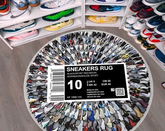 Sneakers Shoes Rug, Sneakers Carpet,Sneakers Round Rug, Custom Rug,  Personalized Rug, Sneaker Art, Street Cool,Circle Shoes Rug,  gift Rug