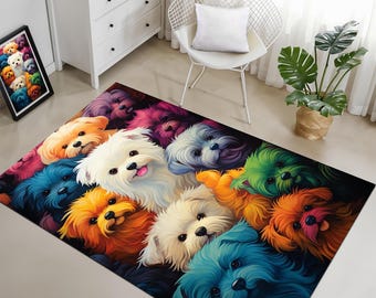 Cute Dog Rug, Puppy Dogs Lovers Gift, Pet Shop Carpet, Personalized Dog Rug, Kids Room rug, Pet Mat