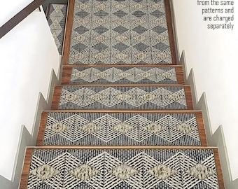 Non Slip Washable Stair Treads:Bullnose Carpet Treads for Wooden & Hardwood Stairs,Set of 13, 8x30,Boho Vintage Farmhouse,Stair Rug for Pets