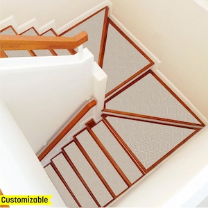 Tapis d'escalier, tapis d'escalier de forme personnalisée, tapis trapèze rectangulaire et plus, tapis d'escalier pour toutes les formes, tapis sur commande, tapis d'escalier triangle