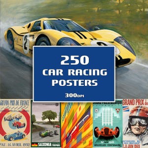 250枚セット ヴィンテージカーレースポスター、レースカーウォールアートプリント、レースファンギフト、スポーツファンギフト、男の隠れ家ポスター、バー装飾、ガレージアート