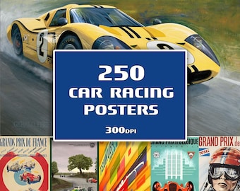 Set of 250 Vintage Car Racing Poster, Race Car Wall Art Print, Race Fan Gift, Sport Fun Gift, Man Cave Poster, Bar Decor, Garage Art