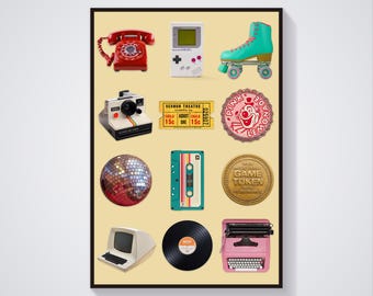 90s Retro Collage Print – Nostalgic Wall Art (Digital Download)