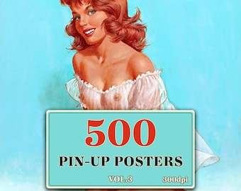 500 pósteres vintage de pin-ups, arte retro femenino (descarga digital)