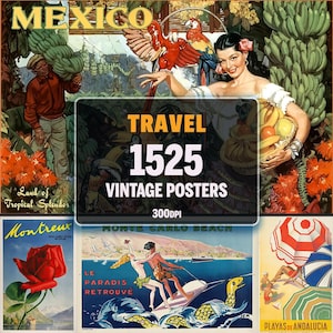 1525 Vinatge Travel Posters, Retro Poster Postcards Wall Art Collection, World Travel Printable Wall Art, Gallery Wall Art, Instant Download