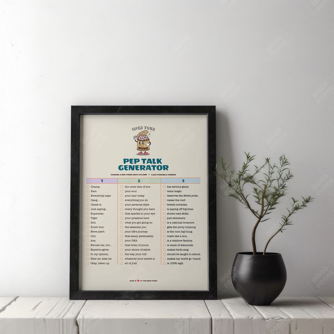 Pep Talk Generator Poster, School Counsellor Gift, Party Games
