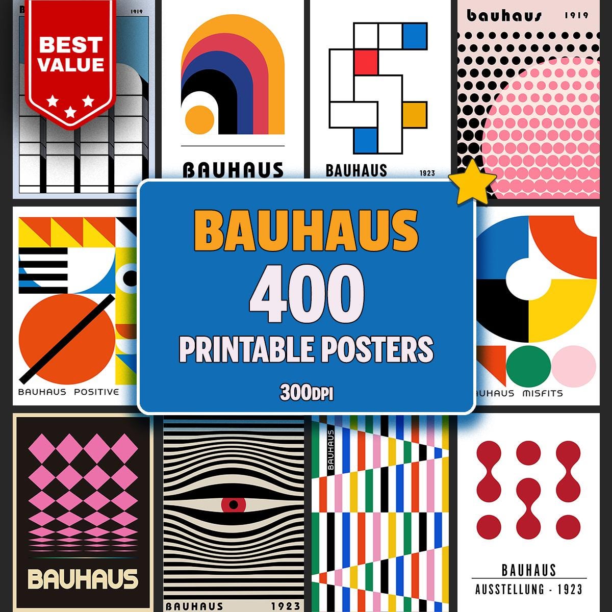 Set of 400 Bauhaus Posters, Minimalist Wall Decor, Gallery Set, Vintage Bauhaus Poster, Retro Art Prints, Geometric Wall Art, Trendy Art