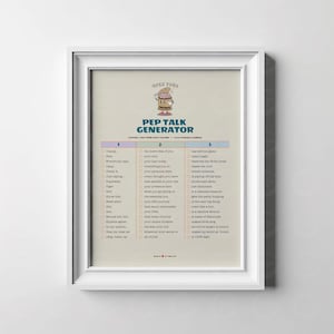 Pep Talk Generator Poster, School Counsellor Gift, Party Games, Office Decor, Psychologist Office, Reunion Game, Downloadable Print, Digital