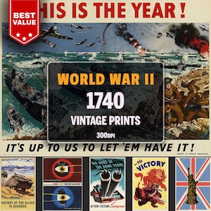 1740 carteles de propaganda vintage de la Segunda Guerra Mundial, paquete de carteles imprimibles de la Segunda Guerra Mundial, impresiones de pared de la Segunda Guerra Mundial, decoración de pared militar digital de alta calidad, megapaquete