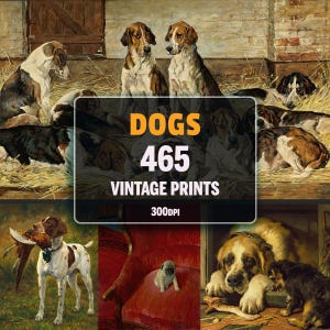 Lot de 465 impressions de chien vintage, peinture de chien vintage, peinture à l'huile antique de chien, art mural rustique, ensemble d'art mural chien, décoration de ferme