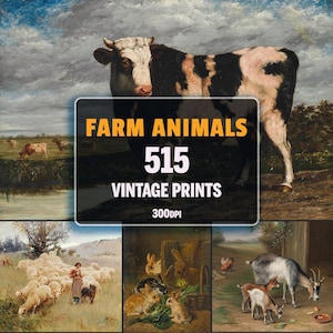 Conjunto de 515 impresiones de animales de granja, pintura de animales vintage, arte de pared rústico, decoración de granja, descarga digital, arte de pared vintage, póster de animales