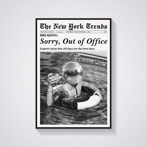 Trendy Newspaper Print, Out of Office Poster, Magazine Headline, Disco Wall Art, Retro Bar Cart, Girl Dorm Room Decor, Printable Poster