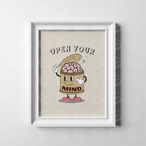 Open Mind Print, Retro Quote Print, Groovy Office Print, Positivity Wall Art, Motivation Wall Print, Trendy Wall Print, Downloadable Print