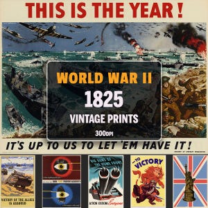 1825 Vintage WW2 Propaganda Poster Prints, Military Wall Art (Digital Download)