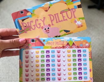 Piggy Pileup Game and Mini Pigs Savings Challenge - White| Cash Stuffing | Binder | Cash Envelope | Saving Tracker | Sinking Funds