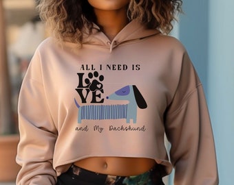 Dachshund Crop Hoodie For Dog Lovers Doxie shirt, Retro Dachshund Shirt For Friend and Mom Crop Top Gift For Girl, Gift For Dog Owner,