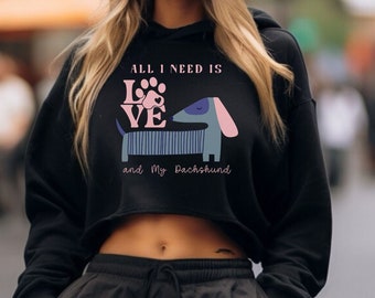 Dachshund Crop Hoodie For Dog Lovers Doxie shirt, Retro Dachshund Shirt For Friend and Mom Crop Top Gift For Girl, Gift For Dog Owner,
