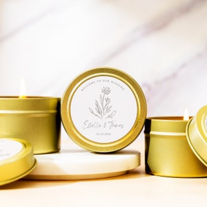 Set of 10 Custom Wedding Favors for Guests Bulk Candle Gift Wedding Favors Personalized Candles 4 OZ Gold Tin Candle (WF16)