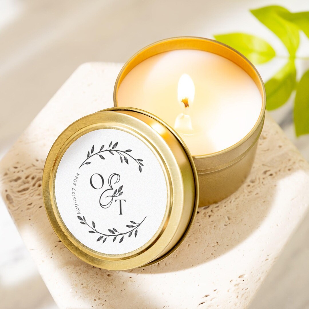Personalized Bulk Favor Candle Ornate Wreath Initials Guest Gift ...