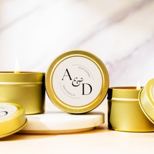 Set of 10 Custom Wedding Favors for Guests Bulk Candle Gift Wedding Favors Personalized Candles 4 OZ Gold Tin Candle (WF08)