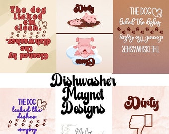 Dishwasher Magnet PNG Bundle. Dishwasher clean, dishwasher dirty, dog licked dishes, dishwasher magnet clipart, dish washer magnet png