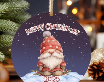 Gnome Merry Christmas 2025 Ornament Sublimation  PNG Digital Download