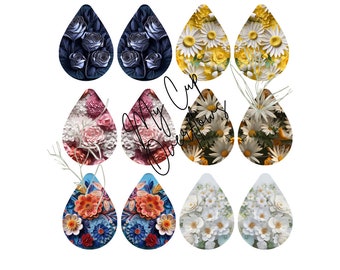3D Floral Teardrop Earrings Sublimation Bundle (Digital Download)