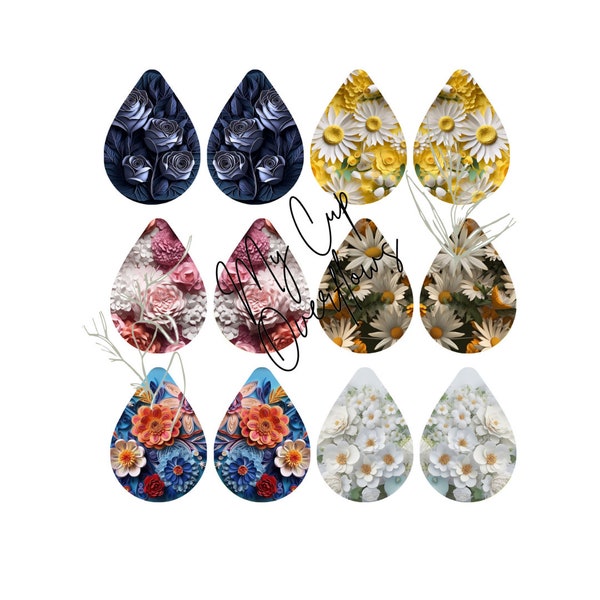 3D Floral Teardrop Earrings Sublimation Bundle Digital Download PNG PDF Word formats with link to video tutorial!