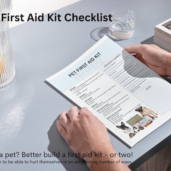 Pet First Aid Kit Planner, Pet First Aid Supply List, Pet First Aid Kit Checklist, Download, Printable, PDF, Template, Multiple Colors