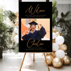Photo Graduation Party Welcome Sign Template, Minimalist Graduation Welcome Poster, Editable Modern Graduation Welcome Template download