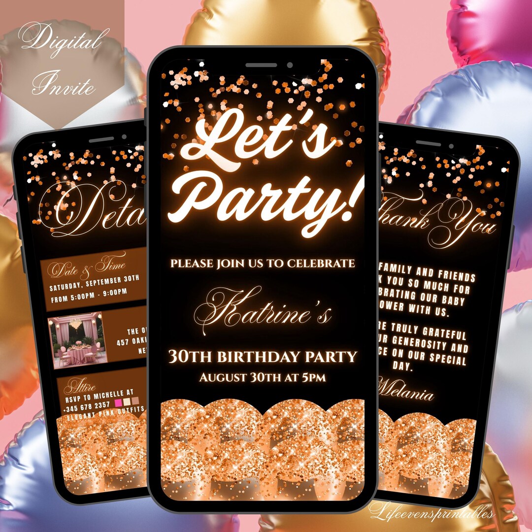Digital Birthday Invitation Template Orange, Balloon Birthday Dinner ...