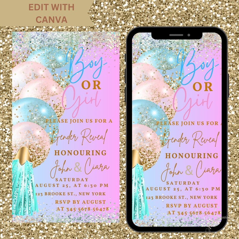 Digital Gender Reveal Invitation, Electronic Gender Reveal Evite