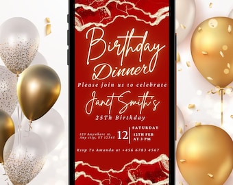 Editable AGATE Digital Birthday Invitation Template RED Birthday Party Evite Any Age Electronic Neon Text Birthday ECARD Instant Download