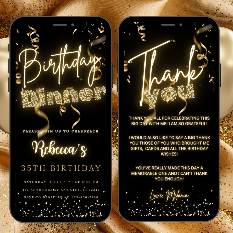 Digital Black Gold Birthday Invitation Template Animated Electronic ...